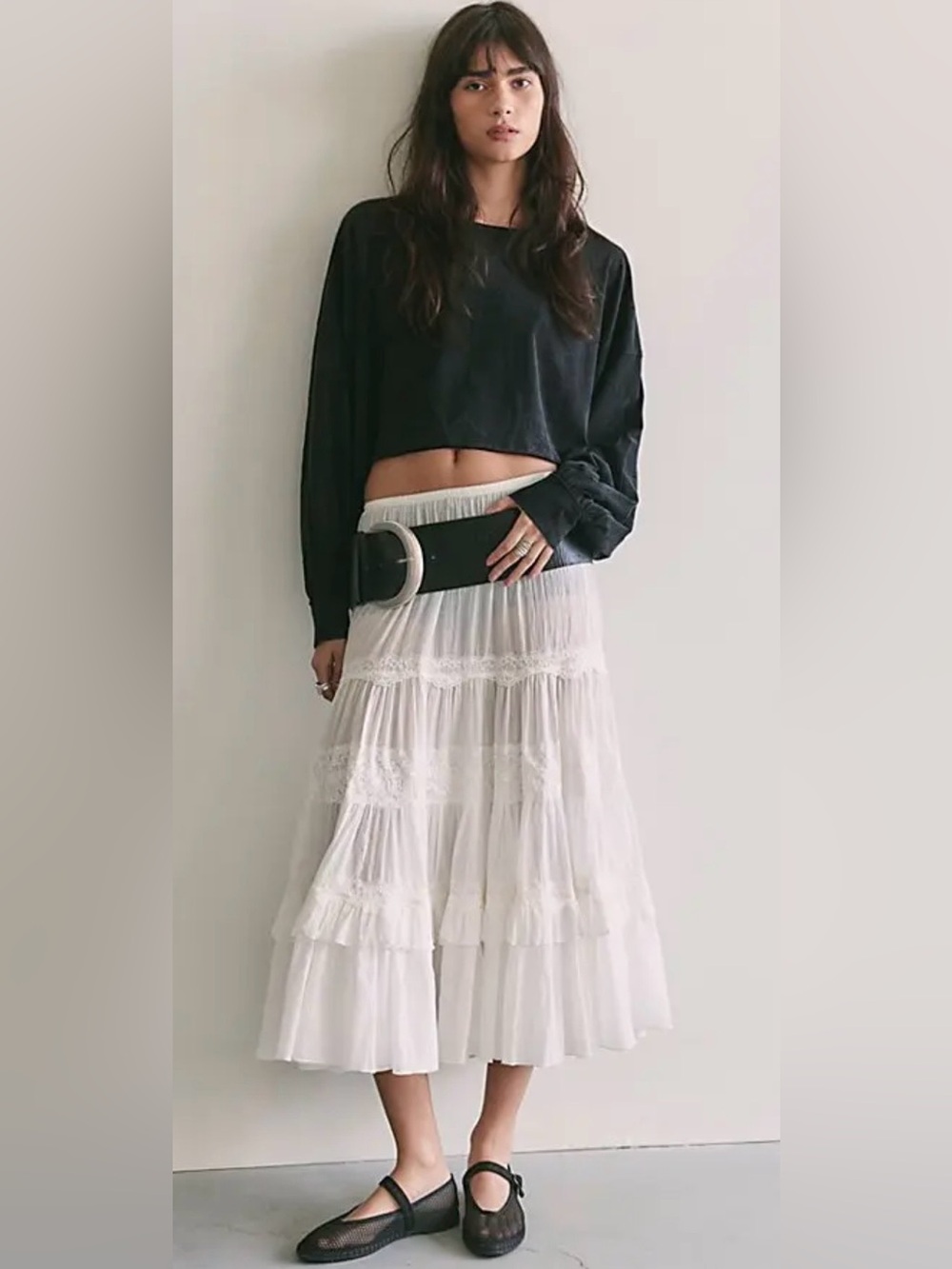 NWT FREE PEOPLE WE THE FREE SANDY LONG SLEEVE TOP BLACK
